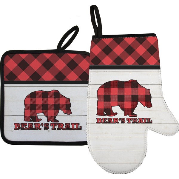 Custom Lumberjack Plaid Oven Mitt & Pot Holder Set w/ Name or Text