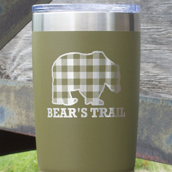 Lumberjack Plaid 20 oz Stainless Steel Tumbler - Olive - Double Sided (Personalized)