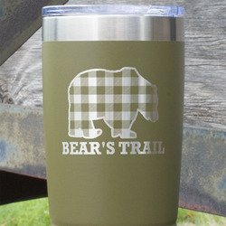 Lumberjack Plaid 20 oz Stainless Steel Tumbler - Olive - Single Sided (Personalized)
