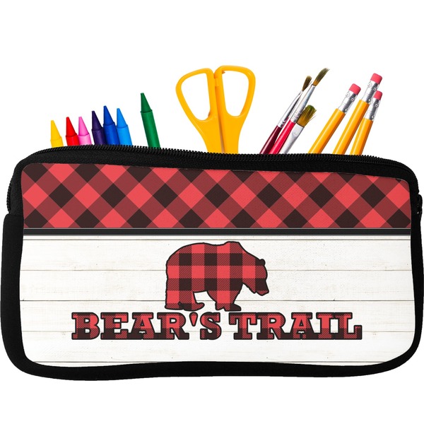 Custom Lumberjack Plaid Neoprene Pencil Case - Small w/ Name or Text