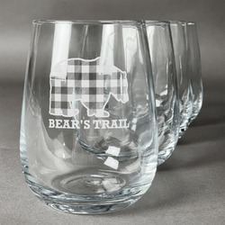 Lumberjack Plaid Stemless Wine Glasses (Set of 4) (Personalized)