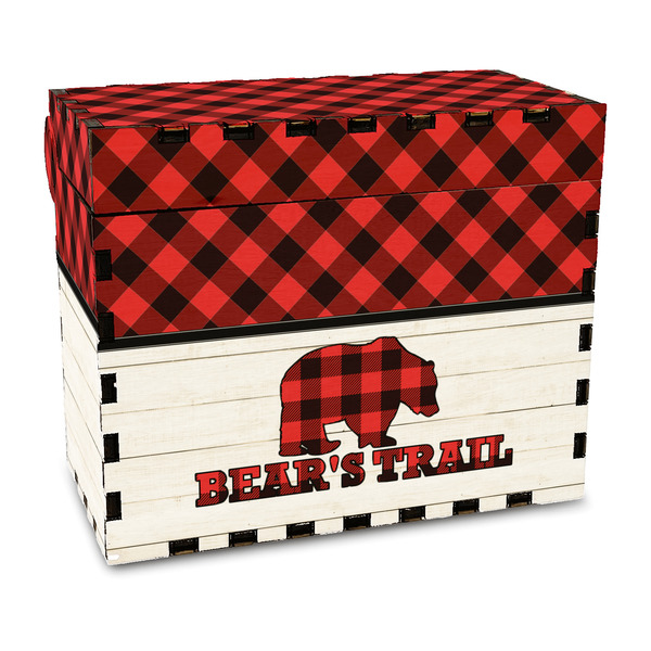 Custom Lumberjack Plaid Wood Recipe Box - Full Color Print (Personalized)