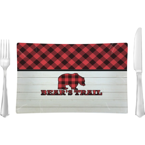 Custom Lumberjack Plaid Glass Rectangular Lunch / Dinner Plate (Personalized)