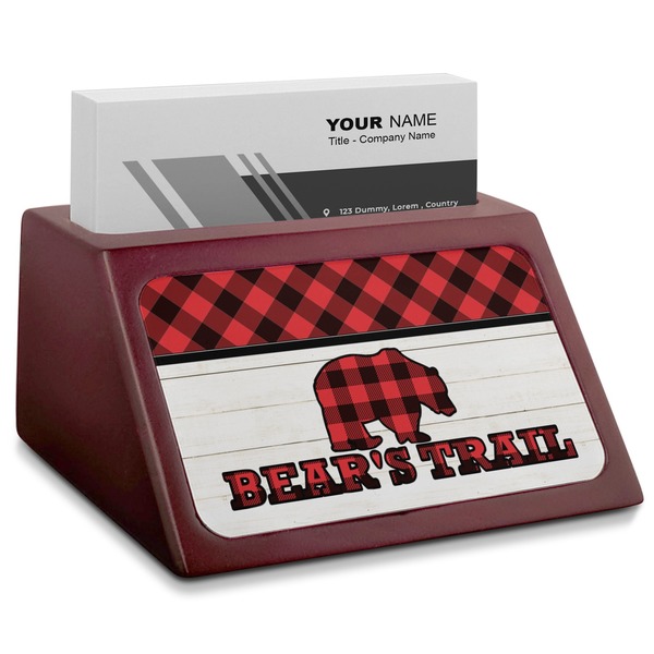Custom Lumberjack Plaid Red Mahogany Business Card Holder (Personalized)