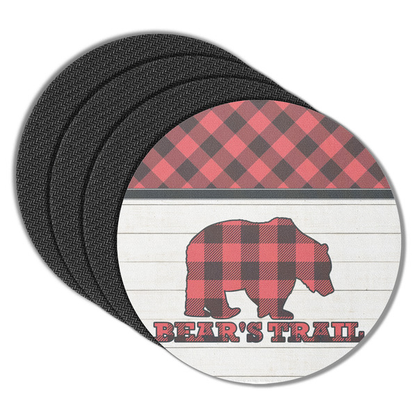 Custom Lumberjack Plaid Round Rubber Backed Coasters - Set of 4 (Personalized)