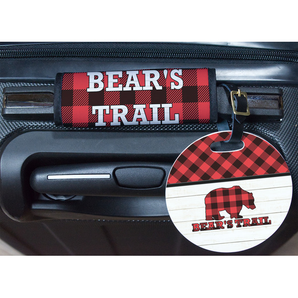 Lumberjack Plaid Round Luggage Tag & Handle Wrap - In Context
