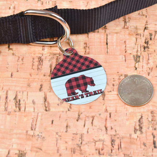 Lumberjack Plaid Round Pet ID Tag - Large - In Context