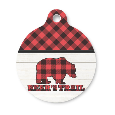 Lumberjack Plaid Round Pet ID Tag - Small (Personalized)
