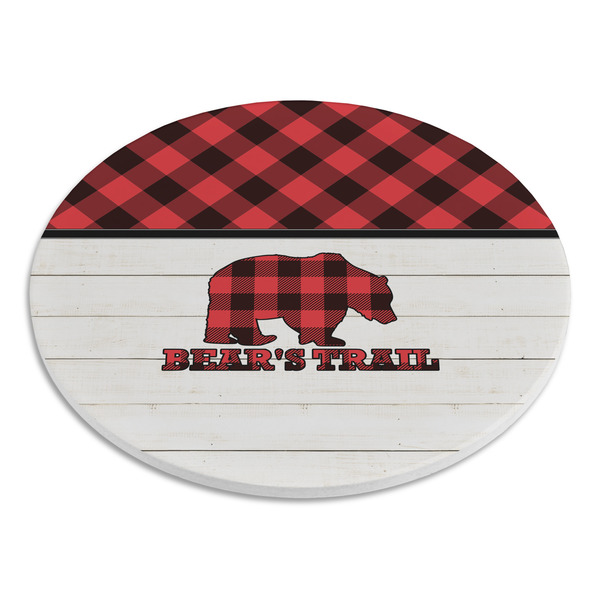 Lumberjack Plaid Round Stone Trivet - Angle View
