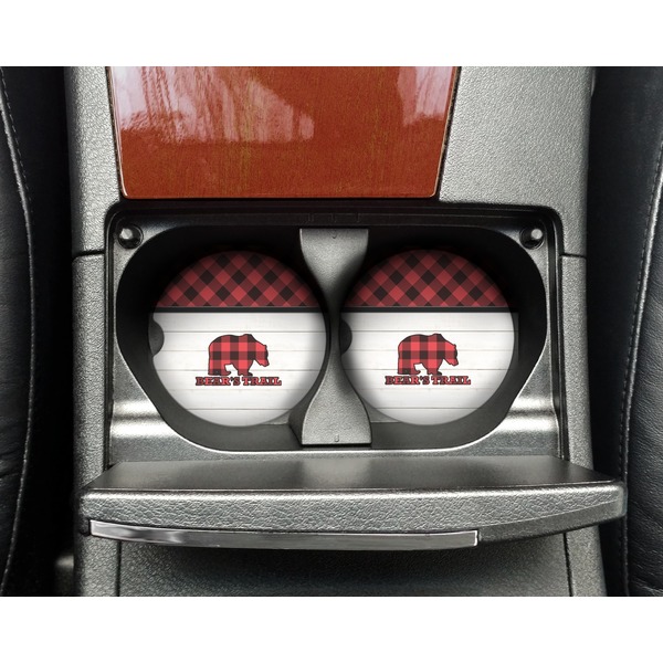 Lumberjack Plaid Sandstone Car Coaster - In Cup Holder