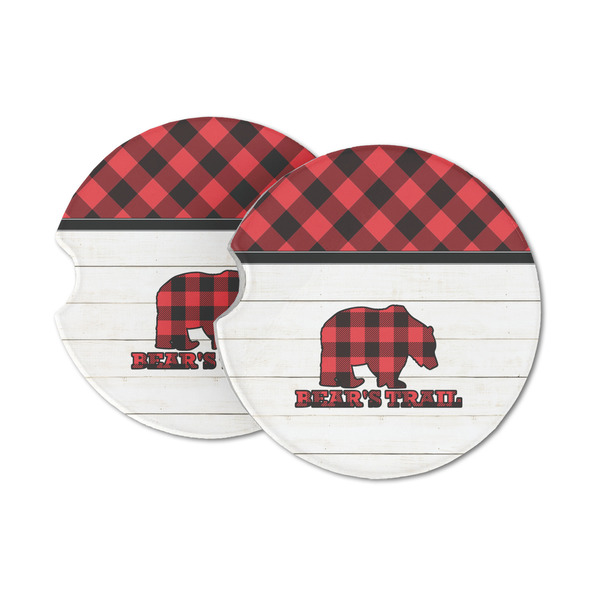 Custom Lumberjack Plaid Sandstone Car Coasters - Set of 2 (Personalized)