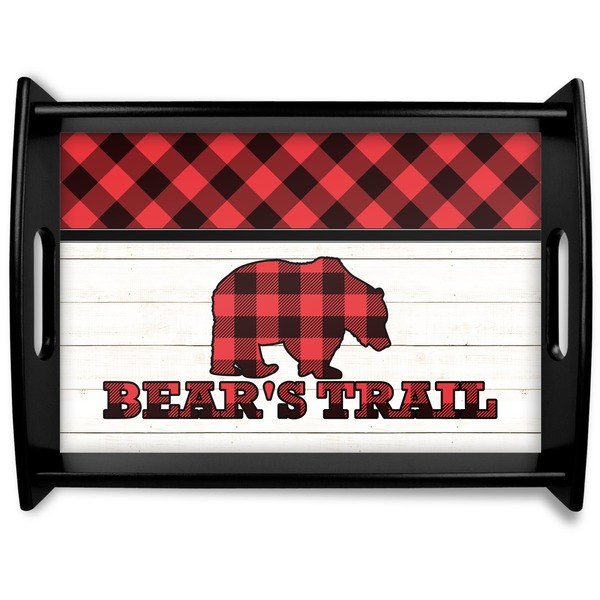 Custom Lumberjack Plaid Black Wooden Tray - Large (Personalized)