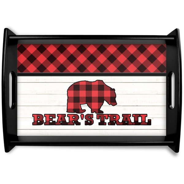 Custom Lumberjack Plaid Black Wooden Tray - Small (Personalized)