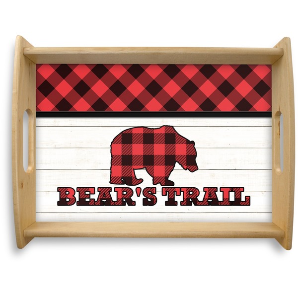 Custom Lumberjack Plaid Natural Wooden Tray - Large (Personalized)
