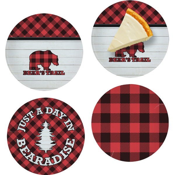 Custom Lumberjack Plaid Set of 4 Glass Appetizer / Dessert Plate 8" (Personalized)
