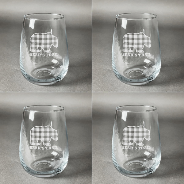 Lumberjack Plaid Set of Four Personalized Stemless Wineglasses (Approval)
