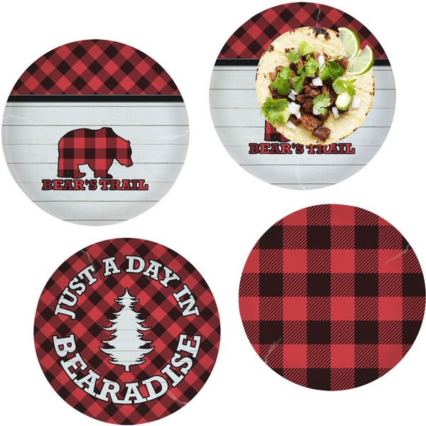 Custom Lumberjack Plaid Set of 4 Glass Lunch / Dinner Plate 10" (Personalized)