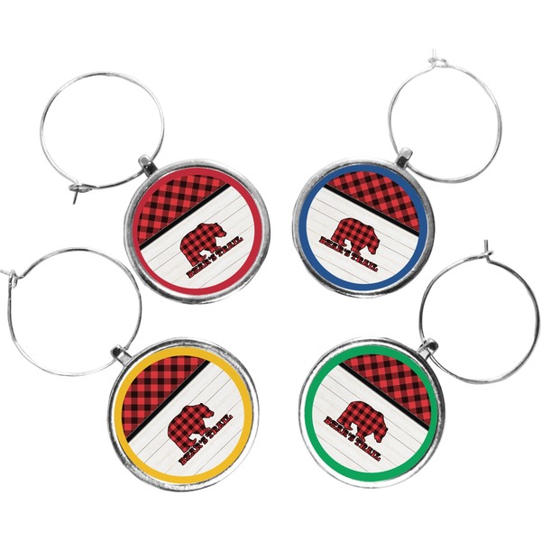 Custom Lumberjack Plaid Wine Charms (Set of 4) (Personalized)