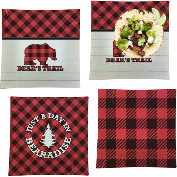 Custom Lumberjack Plaid Set of 4 Glass Square Lunch / Dinner Plate 9.5" (Personalized)