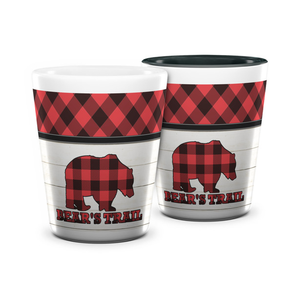 Custom Lumberjack Plaid Ceramic Shot Glass - 1.5 oz (Personalized)