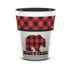 Lumberjack Plaid Ceramic Shot Glass - 1.5 oz - Two Tone - Set of 4 (Personalized)