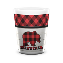 Lumberjack Plaid Ceramic Shot Glass - 1.5 oz - White - Set of 4 (Personalized)
