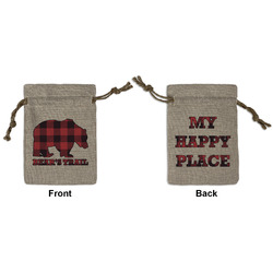 Lumberjack Plaid Small Burlap Gift Bag - Front & Back (Personalized)