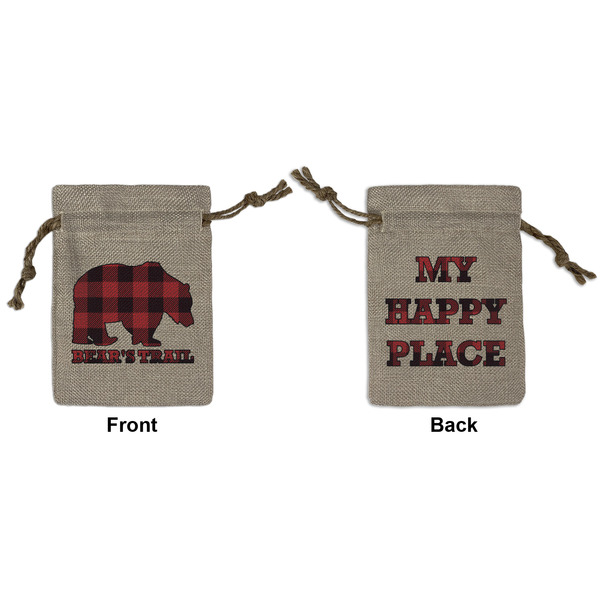Custom Lumberjack Plaid Small Burlap Gift Bag - Front & Back (Personalized)