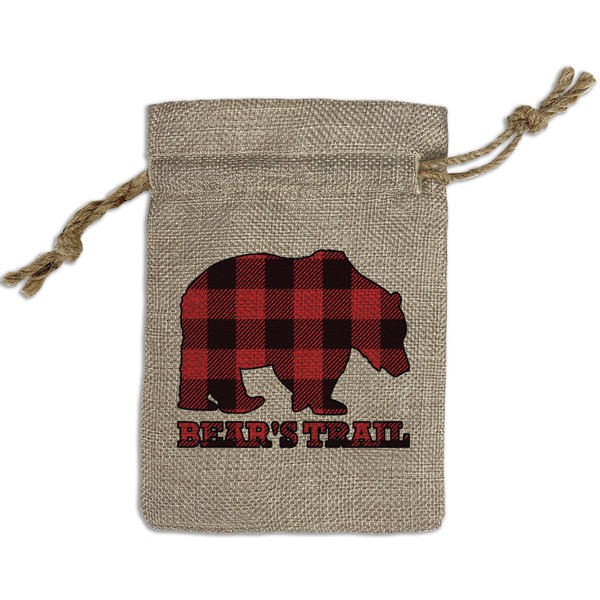 Custom Lumberjack Plaid Small Burlap Gift Bag - Front (Personalized)