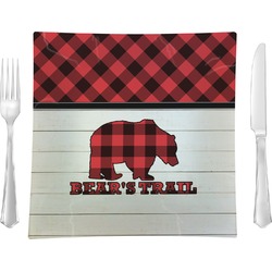 Lumberjack Plaid Glass Square Lunch / Dinner Plate 9.5" (Personalized)