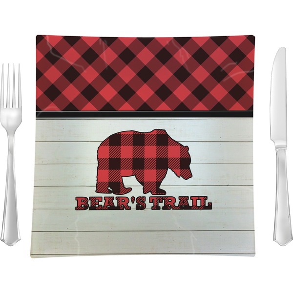 Custom Lumberjack Plaid Glass Square Lunch / Dinner Plate 9.5" (Personalized)