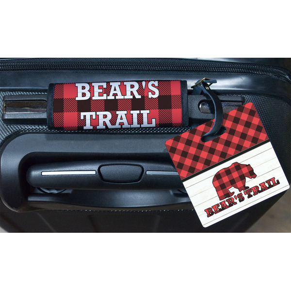 Lumberjack Plaid Square Luggage Tag & Handle Wrap - In Context