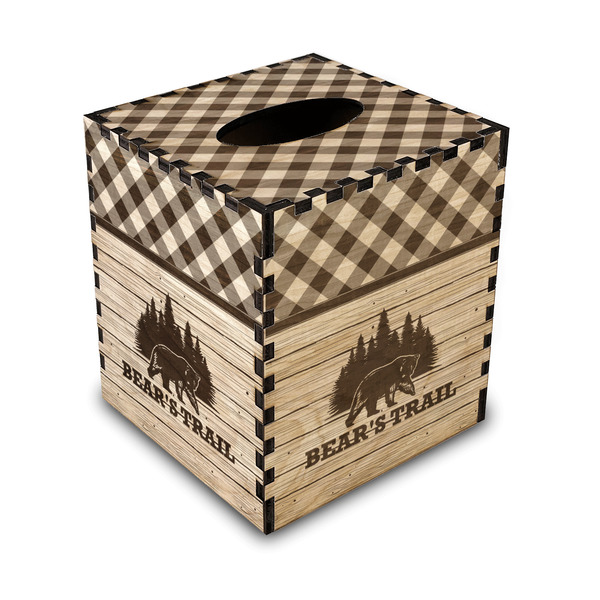 Custom Lumberjack Plaid Wood Tissue Box Cover - Square (Personalized)
