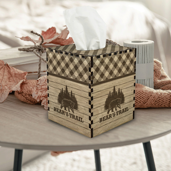 Lumberjack Plaid Square Tissue Box Covers - Wood - In Context