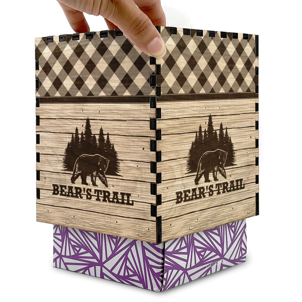 Lumberjack Plaid Square Tissue Box Covers - Wood - with box