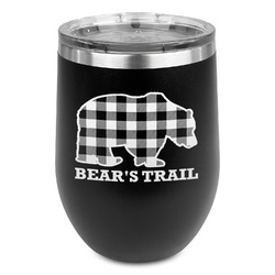 Lumberjack Plaid Stemless Stainless Steel Wine Tumbler - Black - Double Sided (Personalized)