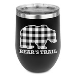 Lumberjack Plaid Stemless Stainless Steel Wine Tumbler - Black - Single Sided (Personalized)