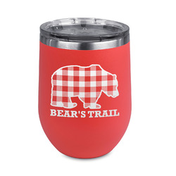 Lumberjack Plaid Stemless Stainless Steel Wine Tumbler - Coral - Double Sided (Personalized)
