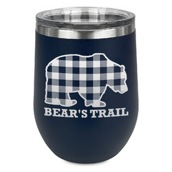 Lumberjack Plaid Stemless Stainless Steel Wine Tumbler - Navy - Double Sided (Personalized)