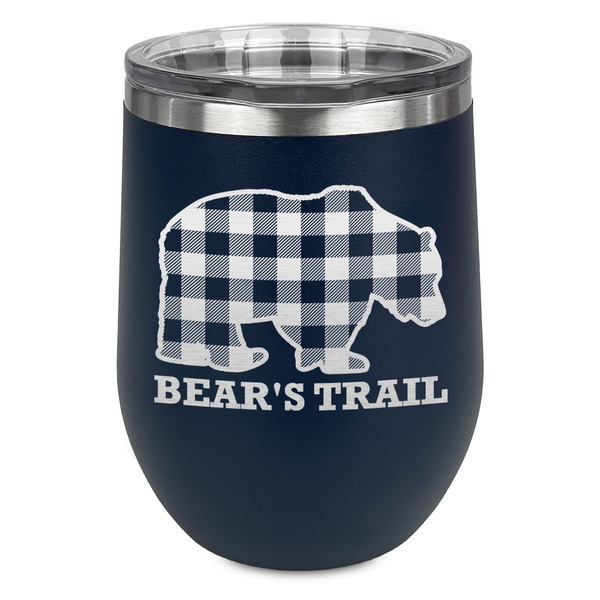Custom Lumberjack Plaid Stemless Stainless Steel Wine Tumbler - Navy - Double Sided (Personalized)