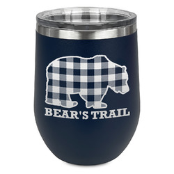 Lumberjack Plaid Stemless Stainless Steel Wine Tumbler - Navy - Single Sided (Personalized)