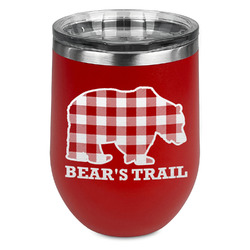Lumberjack Plaid Stemless Stainless Steel Wine Tumbler - Red - Single Sided (Personalized)