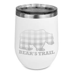 Lumberjack Plaid Stemless Stainless Steel Wine Tumbler - White - Single Sided (Personalized)