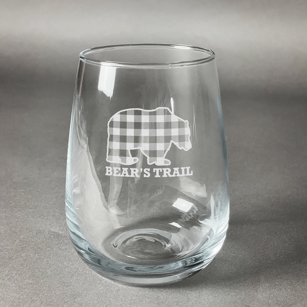 Custom Lumberjack Plaid Stemless Wine Glass (Single) (Personalized)