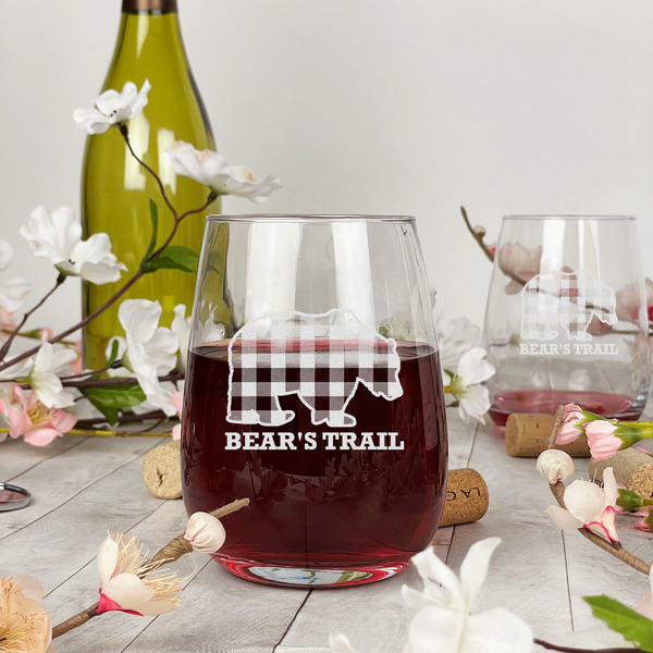 Lumberjack Plaid Stemless Wine Glass - In Context