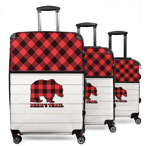 Custom Lumberjack Plaid 3 Piece Luggage Set - 20" Carry On, 24" Medium Checked, 28" Large Checked (Personalized)