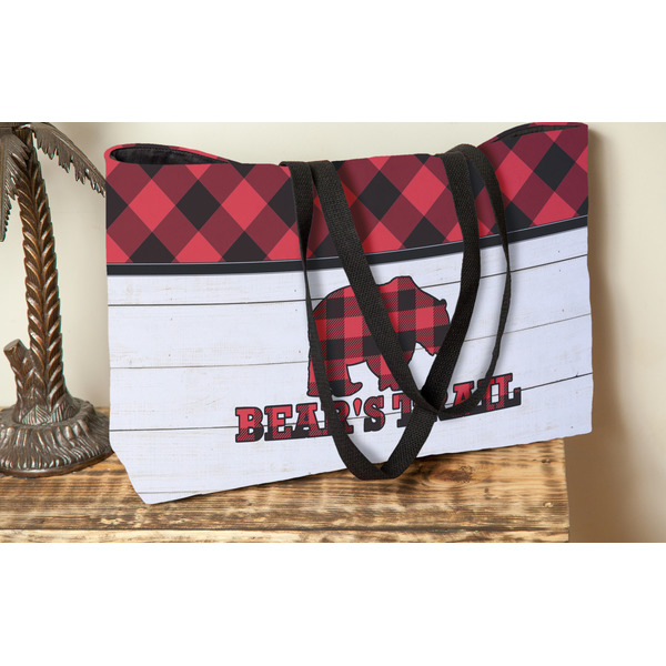 Lumberjack Plaid Tote w/Black Handles - Lifestyle View