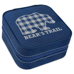 Lumberjack Plaid Travel Jewelry Box - Navy Blue Leather (Personalized)