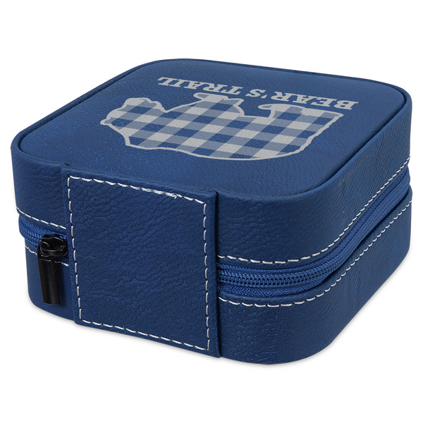 Lumberjack Plaid Travel Jewelry Boxes - Leather - Navy Blue - View from Rear