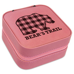 Lumberjack Plaid Travel Jewelry Boxes - Pink Leather (Personalized)